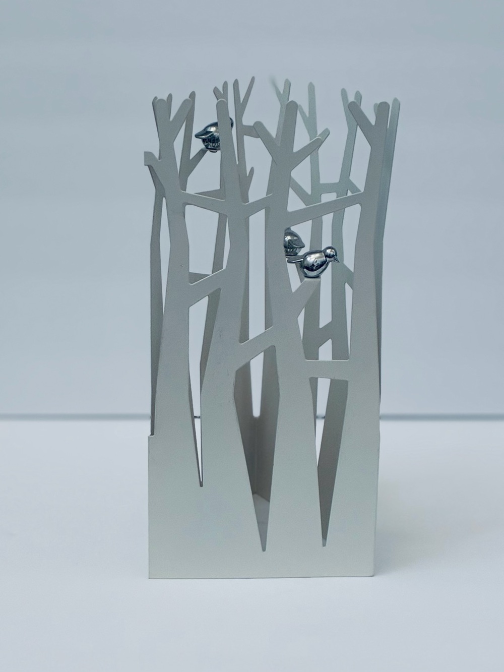 White Umbra Canopy Jewelry Stand Stylized Branches Chrome Birds 12”